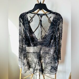 Rampage Black Sheer Floral Blouse